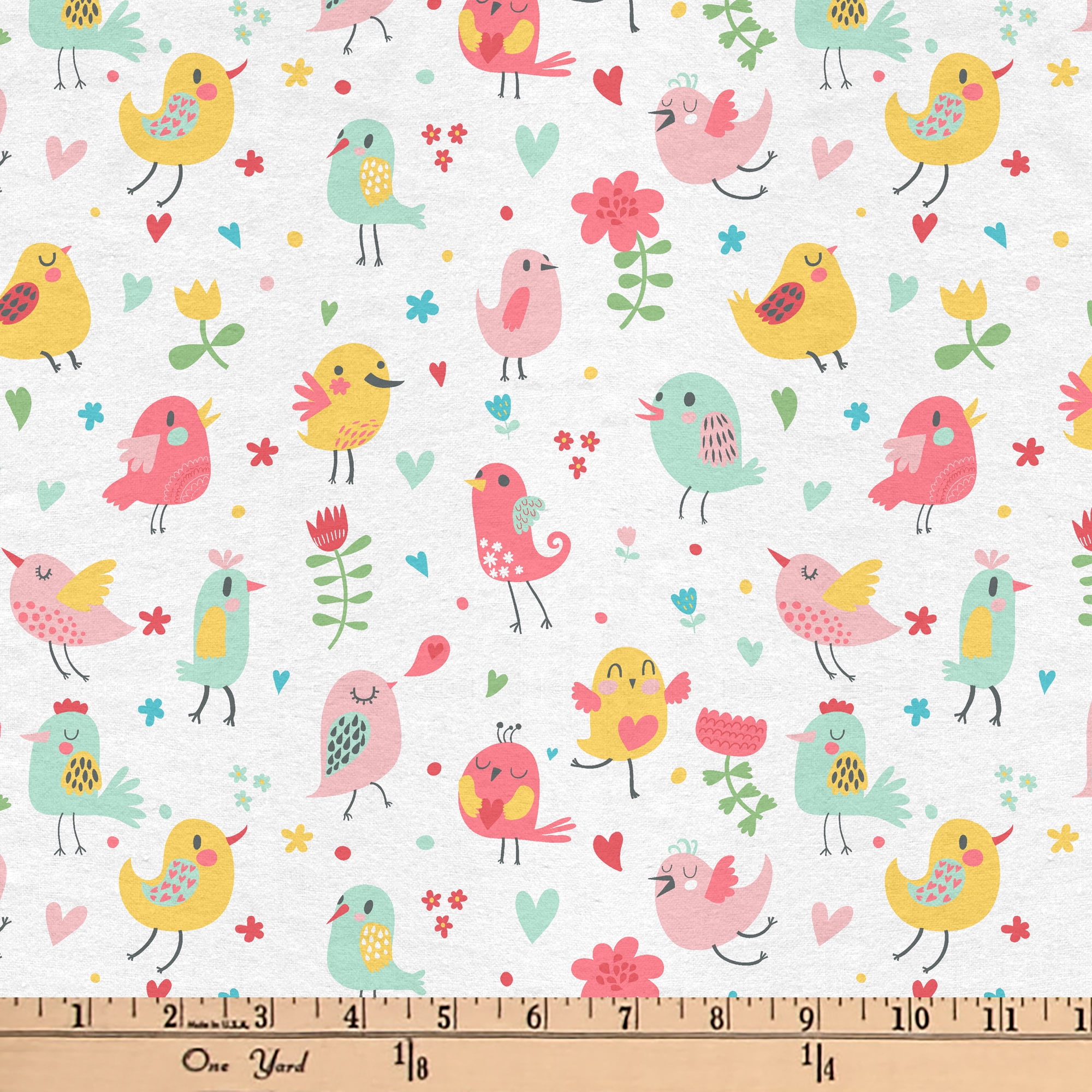 Mainstays 42" Light-weight Flannel Fabric Multi Birds by the Yard, White