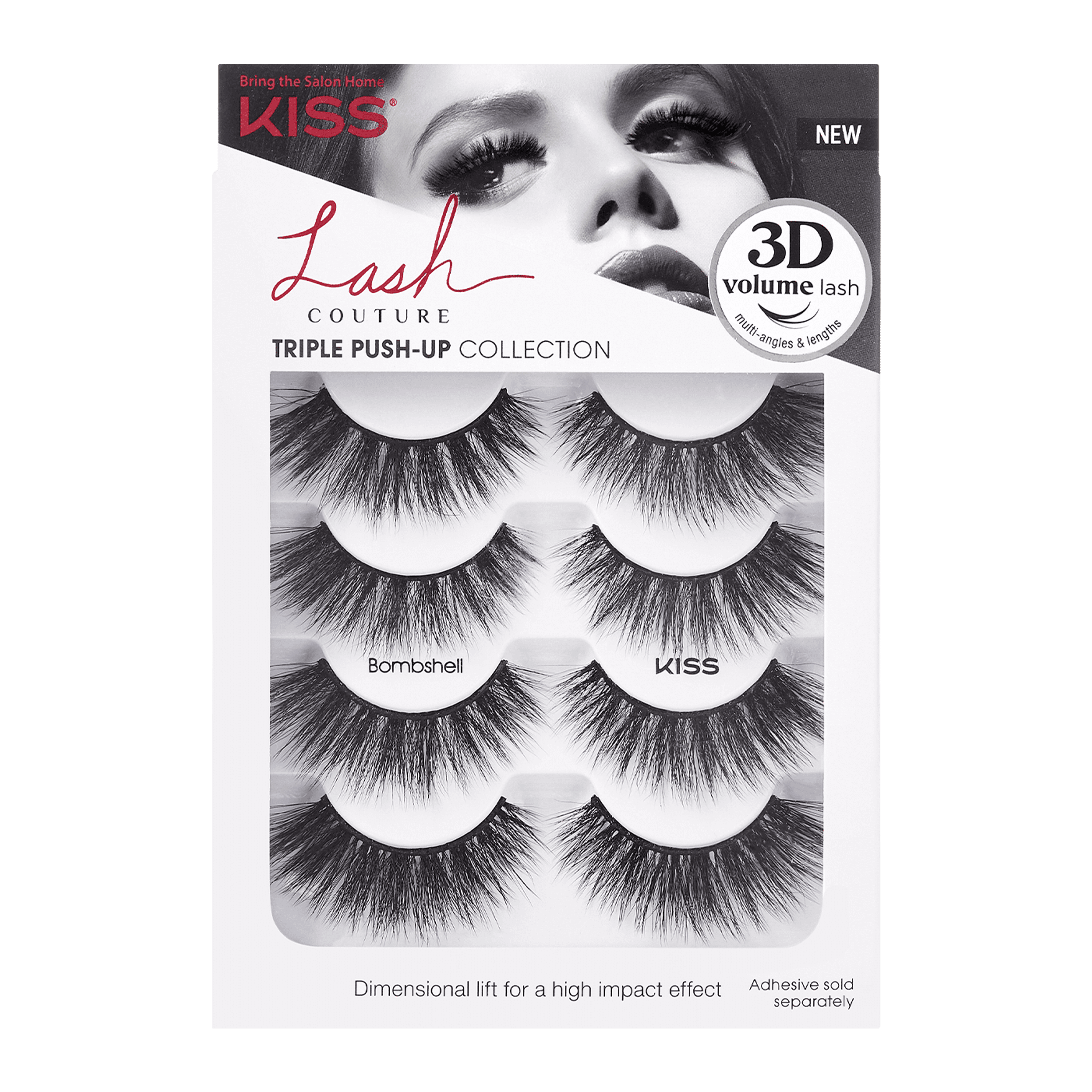 KISS Triple Push-Up Collection Fake Eyelashes Multipack, Bombshell, 4 Pairs