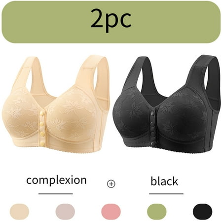 2-Pack Front Closure Snap Minimizer Bras for Women Plus Size Post Surgery Full Coverage Wireless Bra Comfort Everyday Underwear