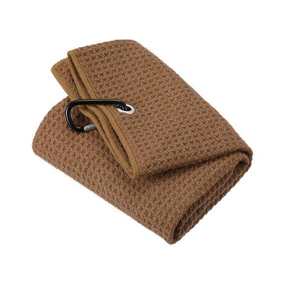 Uxcell 24"x16" Golf Towels Tri Fold Waffle Pattern Towels Soft Fiber with D Clip Brown