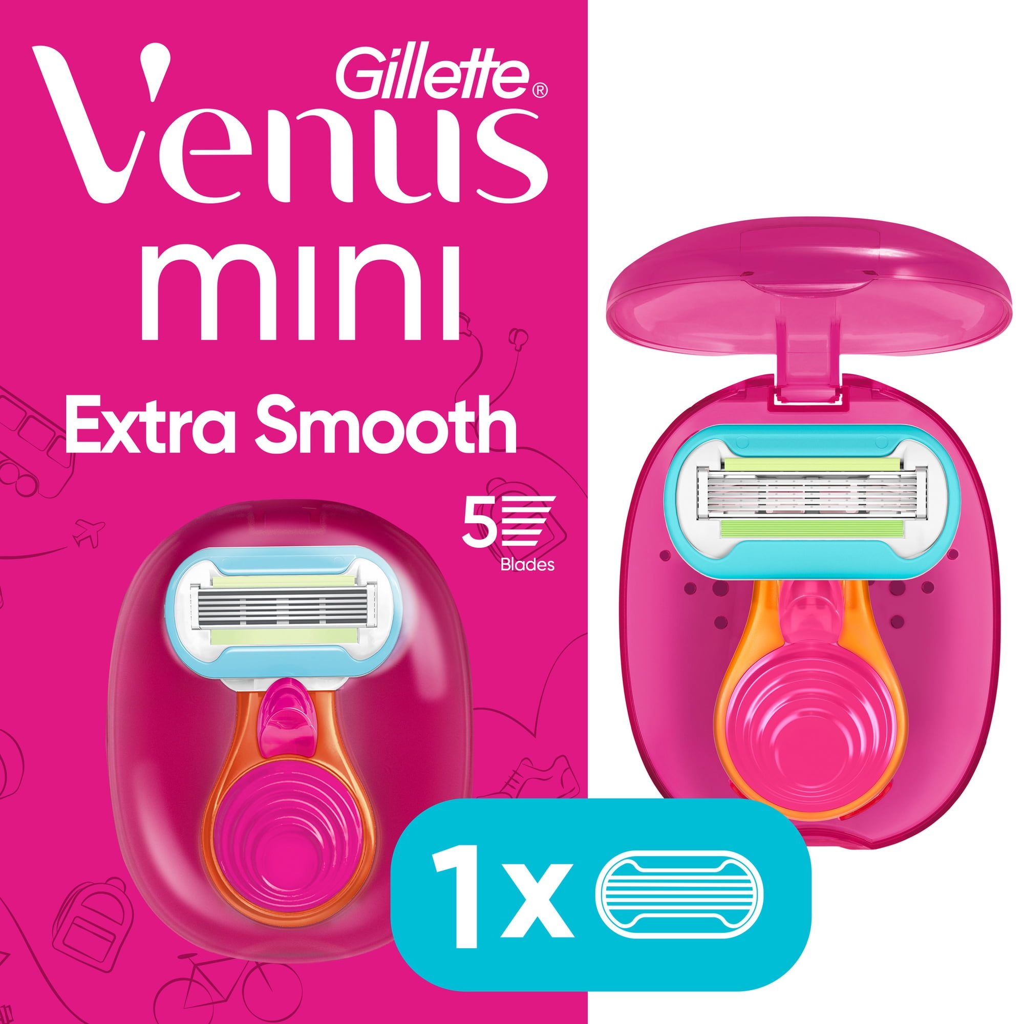 Gillette Venus Snap Cosmo Pink with Extra Smooth Women's On-the-Go Razor, 1 Handle & 1 Refill