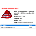 thumbnail image 2 of Right Tail Light Assembly - Compatible with 2006 - 2007 Mercedes-Benz C280 Sedan, 2 of 2