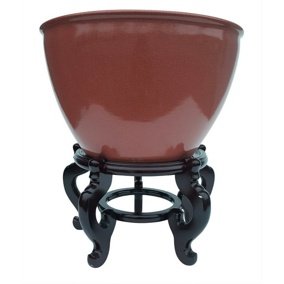 22" Dia Chinese Coral Red Crackle Porcelain Fish Bowl - Oriental Furniture Warehouse