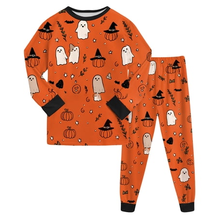GCETTIC Kids' Sibling Matching Halloween and Holiday Pajama Sets, Cotton 8-9 Years