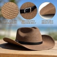thumbnail image 4 of EINSKEY Straw Cowboy Hat for Men & Women, Western Cowgirl Hat with Shapeable Wide Brim, Adjustable Sun Hat for Summer Beach - Brown, 4 of 7