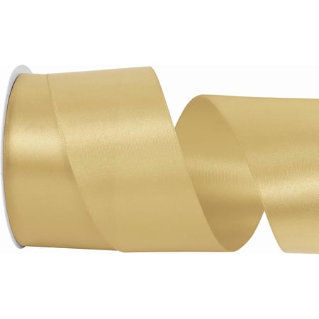 2 inch Wide 25 Yards Double Face Gold Satin Ribbon Gold Fabric Ribbon for Gift Wrapping Very Suitable for Weddings Decoration Bouquet Balloons Arts Craft Sewing Hair Bow