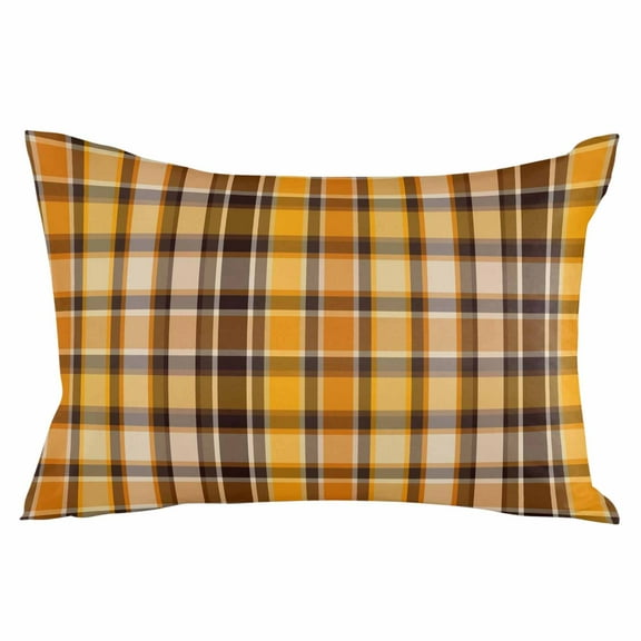 Outdoor Waterproof Throw Pillow Covers Set of 2 Orange Yellow Buffalo Plaid Decorative Pillowcases Lumbar Outdoor Pillows Cushion Case 20x12 Inch Classic Check Patio Pillows for Couch Sofa Bed
