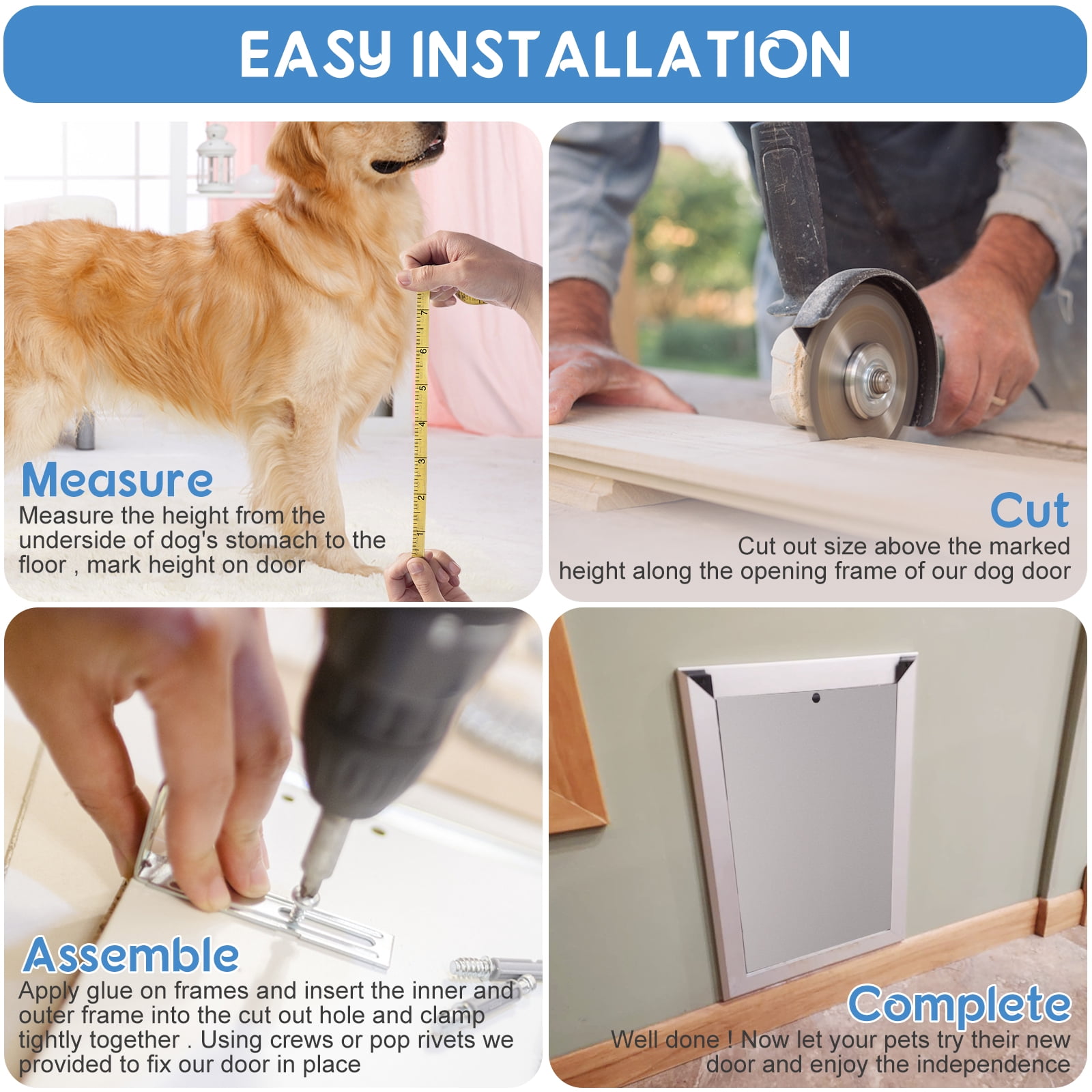 SHZOND Large Dog Door,Weatherproof Aluminum Dog Door with Automatic Closing Double Panels Easy to Install Pet Door for Large Dogs and Cats