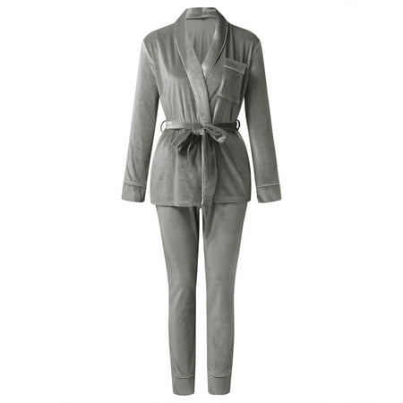 

fvwitlyh Womens Pajamas Extra Small Women s Autumn And Winter Long Sleeved Gold Velvet Suit Cardigan Women Satin Pajamas Set