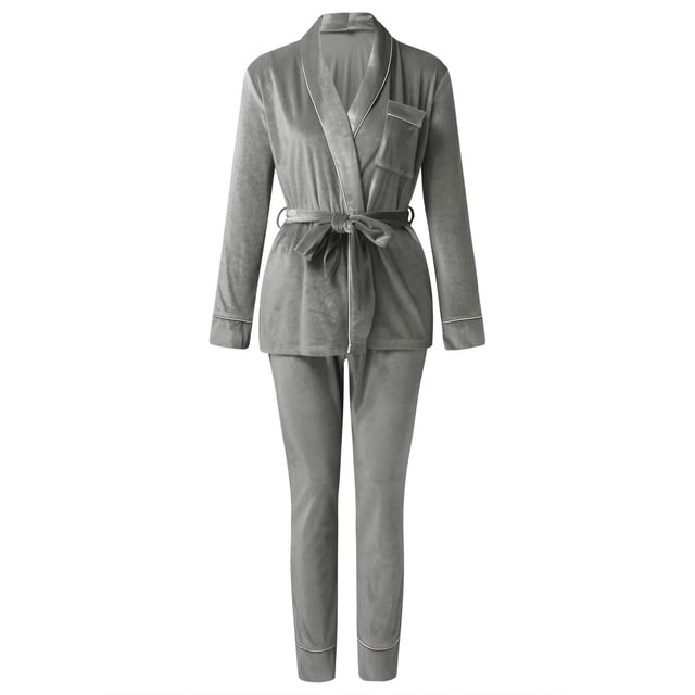 Pijamas a juego Gibobby Cárdigan de traje de terciopelo dorado de manga larga Gris M