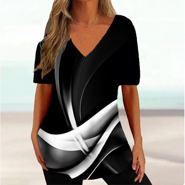 RWJDXD RWJDXD T-shirt Simple d'Été pour Femmes, Col en V, Manches Courtes, Mode Décontractée