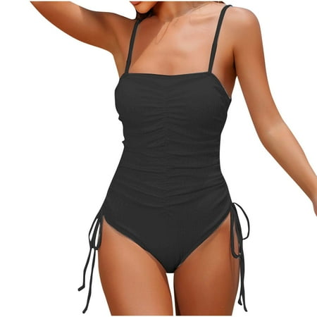 Virmaxy Women s Striped Printed One-piece Swimsuit Sexy Backless Strappy Tankini Camisole Waist Cinching Swimwear With Bra Padded for Pool Party Vacation Black-1 XL