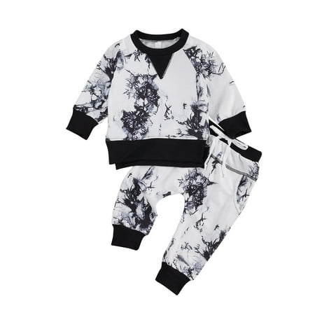 

WenaZao 2Pcs Boy s Tie-dyed Suit Pullover Sweater Top with Elastic Long Pants