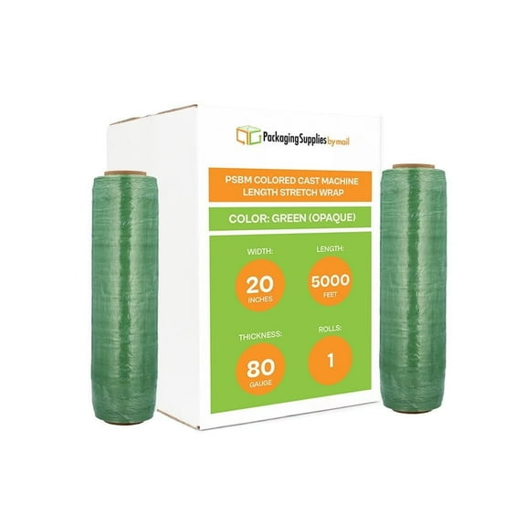 PSBM Cast Machine Stretch Wrap 20 Inch x 5000 Feet 1 Roll 80 Gauge Tinted Green Plastic Shrink Film for Packing