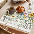 thumbnail image 3 of Sunflower Placemats Set of 6 Summer Botanical Pastoral Wooden Yellow Green Place Mats Indoor Wipeable Table Mats Washable Cloth Dining Table Placemats for Kitchen Holiday Party Home Decor 13x19 Inch, 3 of 9