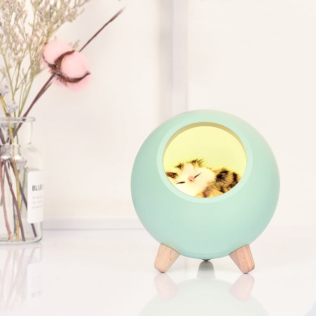 Lindo Gato Luz de Noche Pequeña Casa de Mascota Led Lámpara de Noche Iluminación de Dormitorio Lámpara de Ambiente Verde Rosa para Dormitorio Regalo para nienas