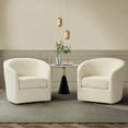thumbnail image 3 of Velvet Swivel Barrel Chair Set of 2 Wood Frame Metal Base Upholstered Club Accent Armchair Ivory, 3 of 6