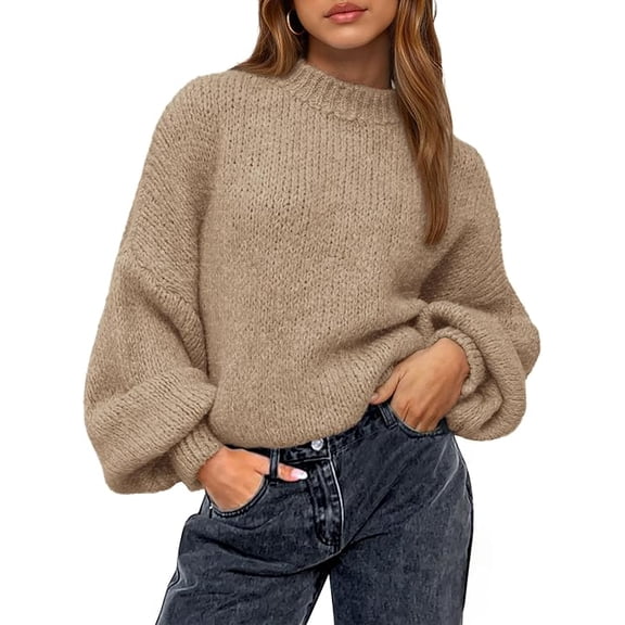 BTFBM Sweaters for Women Fall Crew Neck Lantern Long Sleeve Oversized Sweater Casual Knit Winter Pullover Tops