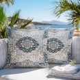 thumbnail image 5 of Waterproof Throw Pillow Covers Set of 2, 24x24 Inch Vintage Boho Floral Decorative Pillowcases Outdoor Pillow Slip Cushion Covers Set for Couch Tent Retro Nationcal Flower Blue, 5 of 7