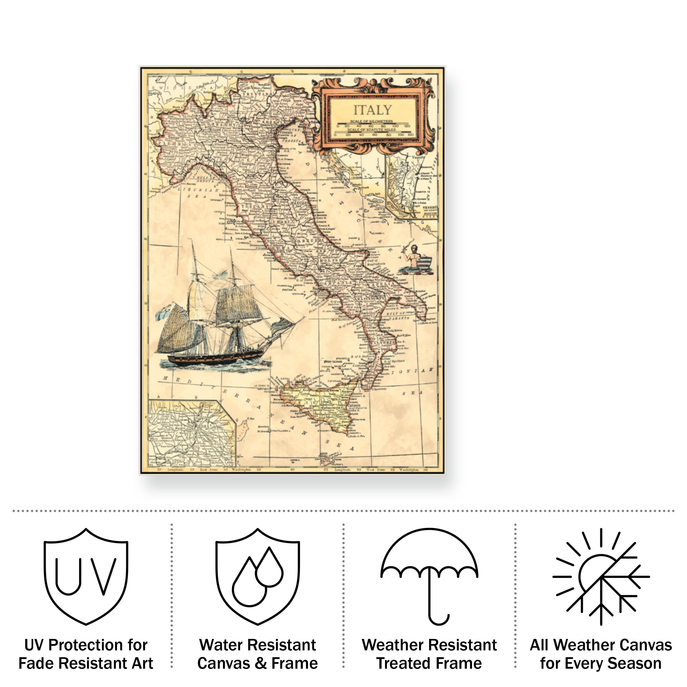 Vision Studio 'Italy Map' Outdoor All-Weather Wall Decor