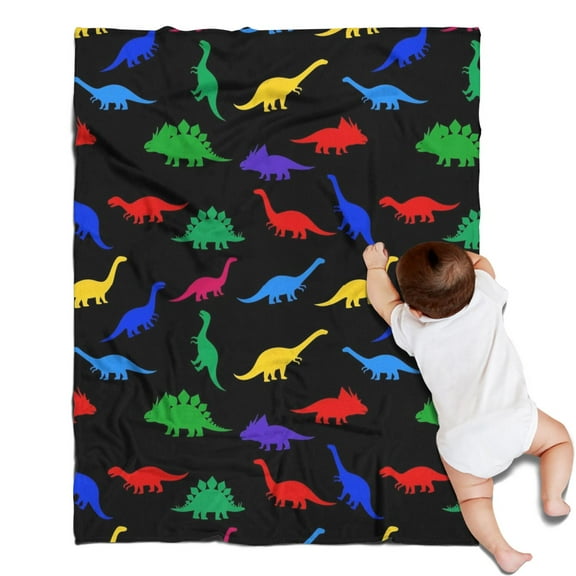 Black Cartoon Dinosaurs Colorful Silhouettes Pattern Blanket,Comfortable Soft Flannel Throw Blanket,All Season,Warm Lightweight Blankets for Sofa Bed Couch Living Room Chair,30"x40"