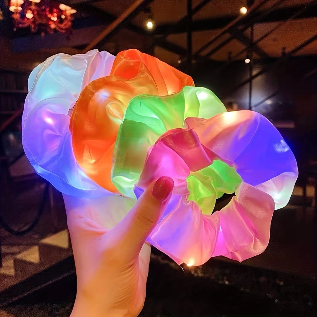 50Pcs LED Luminous Scrunchies Glowing Hairband Girl Light Up Hair Scrunchy Birthday Party Headwear Supplies Hair Accessories