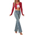 thumbnail image 2 of INSPIRE CHIC Women's Sheer Textured Crop Bolero Shrug Lightweight Long Sleeve Open Front Cardigan Red XS, 2 of 6