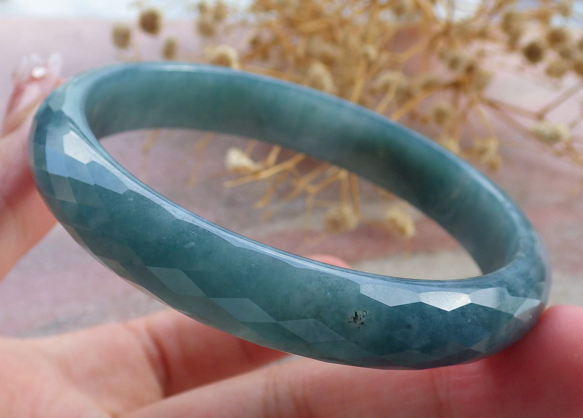 Icy Green Natural A JADE Jadeite Dia Cut Bangle Bracelet 59 mm 683118 TN