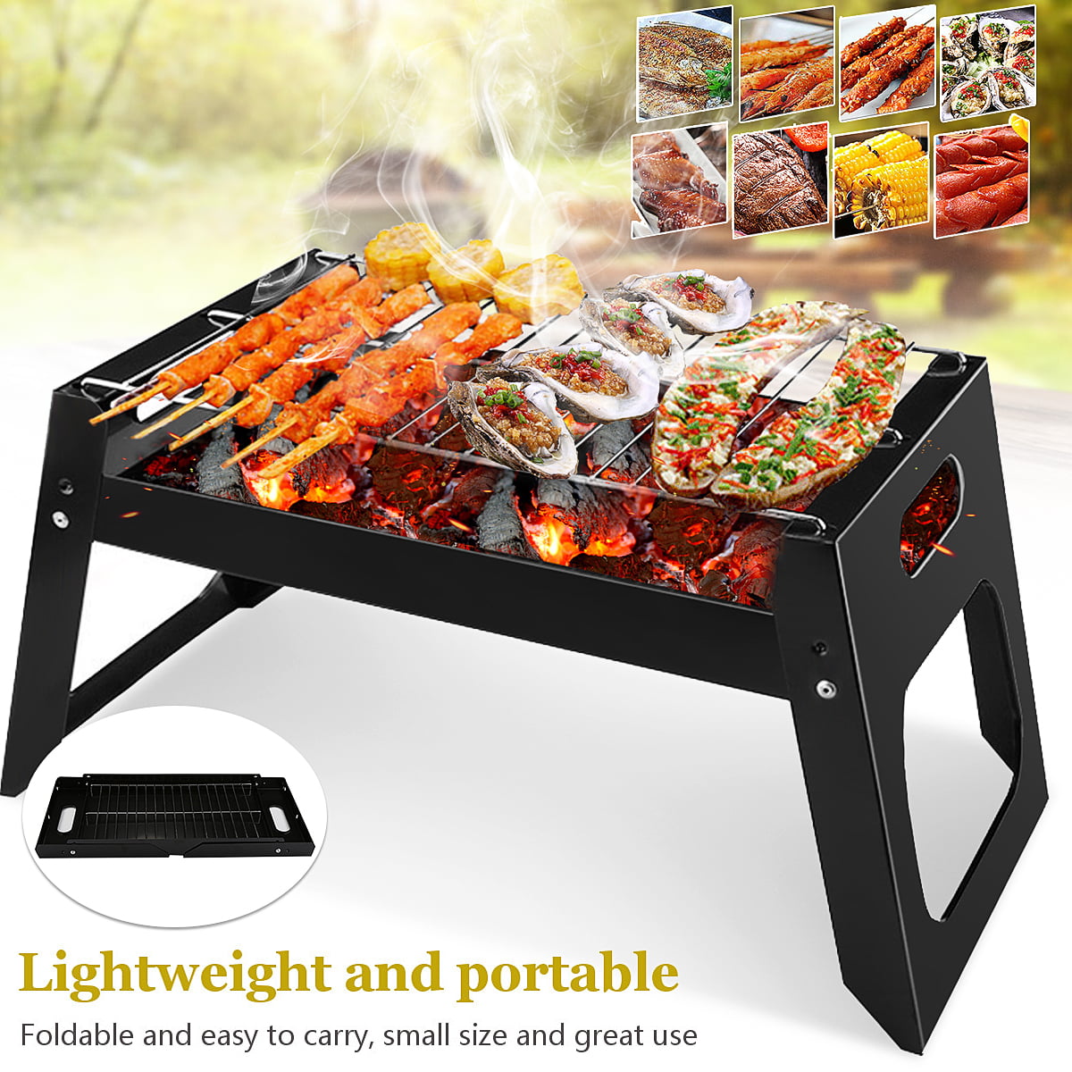 Portable Folding BBQ Grill Stove Camping Barbecue Stove 37x37CM Reusable Folding