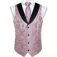 thumbnail image 3 of VBTAPA Men's V-Neck Suit Vests Formal Dress Vest Paisley Jacquard Tie Waistcoat Hanky Set for Holiday Party Wedding Pink L, 3 of 7