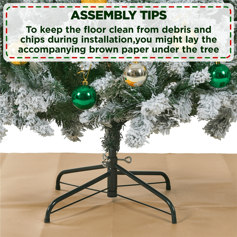 Alden Design 7.5 Ft Pre-Lit Flocked Artificial Christmas Tree with Foldable Stand, Green