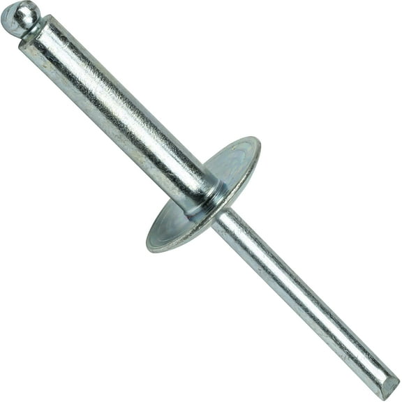 Fastenere Large Flange Pop Rivets - 3/16" x 1" (25 pcs) Heavy Duty, Open End, Steel Zinc, Corrosion-Resistant, High Tensile & Shear Strength, 6-16 Gap .876" - 1.00"