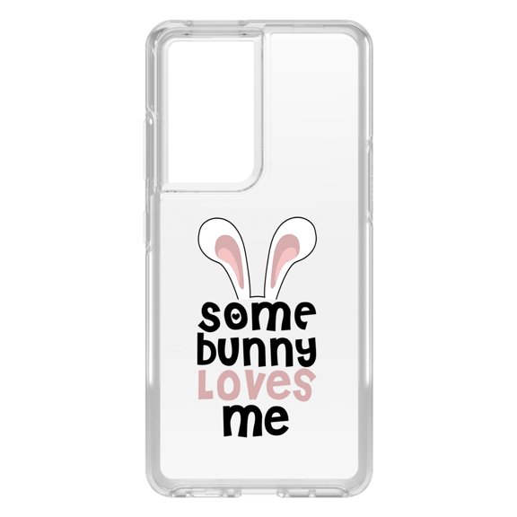 DistinctInk Clear Shockproof Hybrid Case for Galaxy S21 ULTRA 5G (6.8" Screen) - TPU Bumper Acrylic Back Tempered Glass Screen Protector - Some Bunny Loves Me - Rabbit