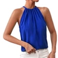 thumbnail image 4 of Tank Tops for Women under $5 Sleeveless Hanging Neck Solid Color Shirt Blue M, 4 of 4
