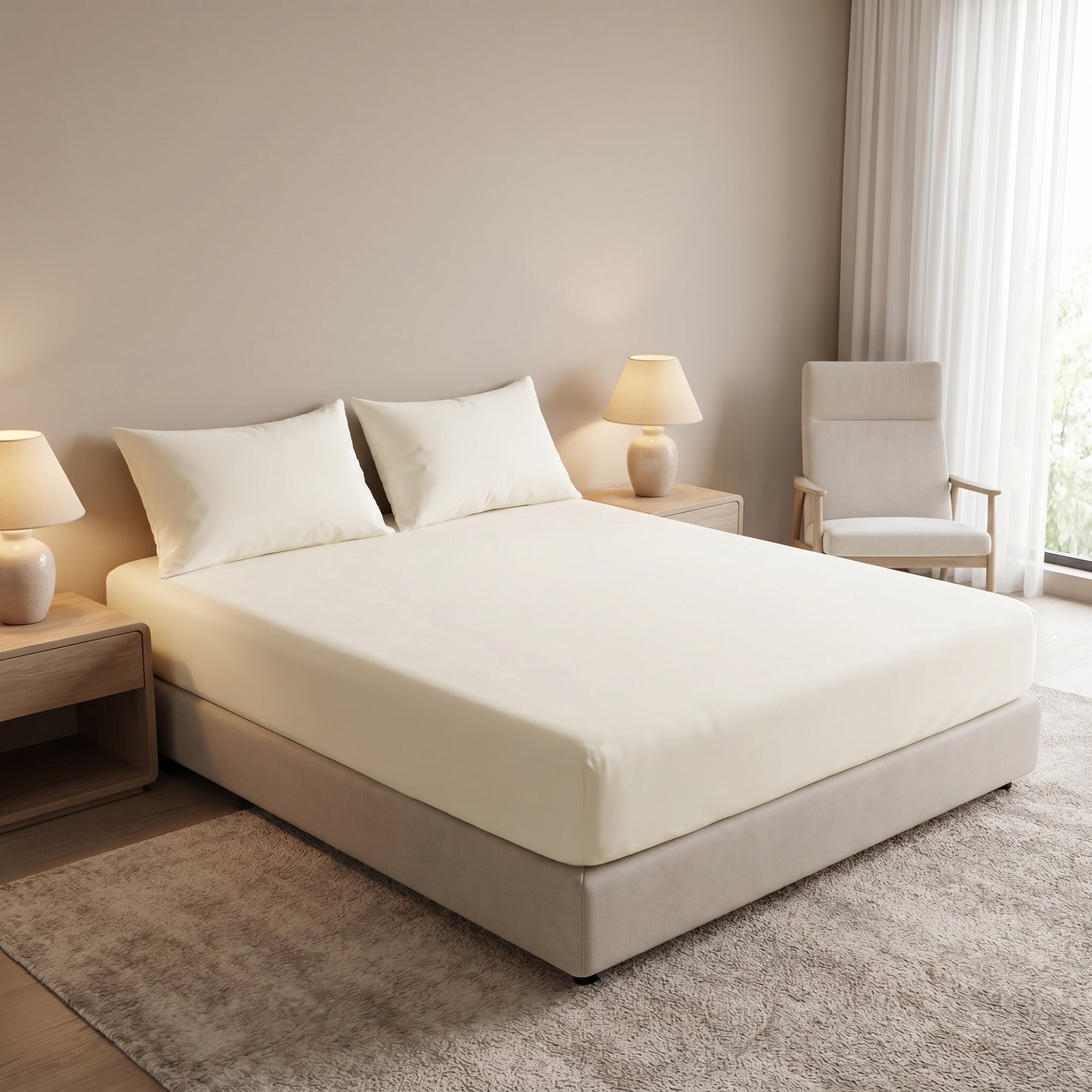 Unique Bargains Fitted Polyester Bed Sheets Comfortable Bedding Creamy White 39"x74.8"