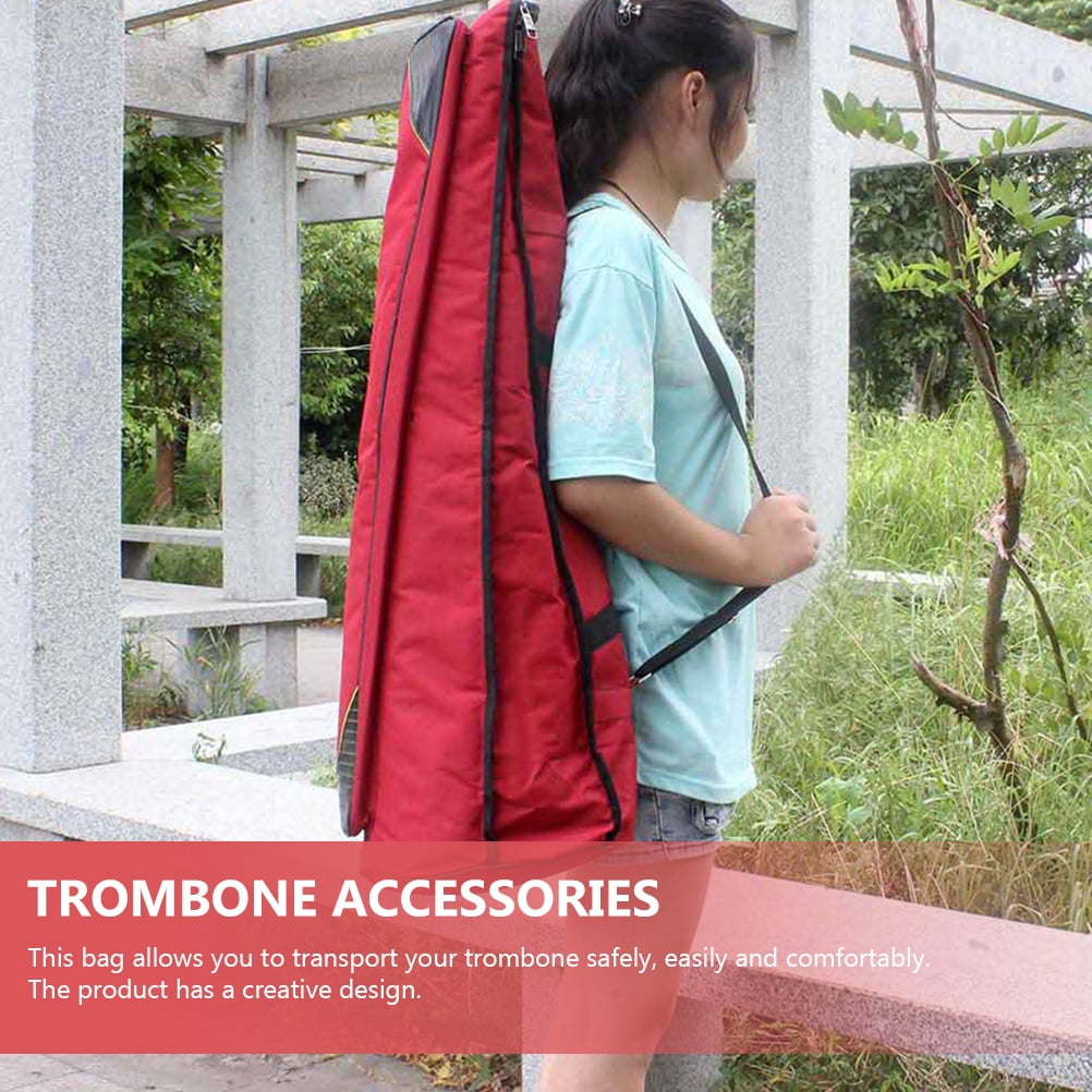 DINHEAROM Red Trombone Case for Tenor Trombone with Soft Velvet Lining and Thick Sponge Padding, and Protective