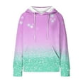thumbnail image 4 of FRSASU Womens Hoodies Casual Long Sleeve Drawstring Color Block Printed Waffle Pullover Tops Loose Hooded Sweatshirt with Pocket Purple, 4 of 5