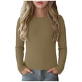 thumbnail image 2 of Avrnliq Girls Long Sleeve Ribbed Knit Top Brown, Soft Stretch Seamless Top, Slim Fit Scalloped Hem Shirt for Girls 6-14Y, Kids School Casual Layering Top,Size 5-6T, 2 of 7