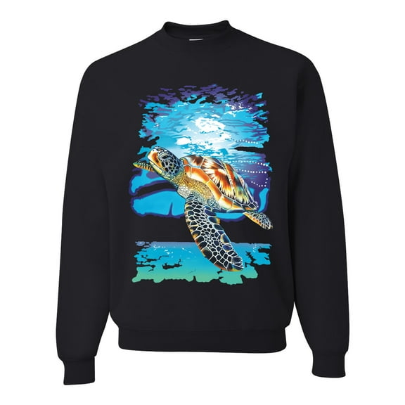 Swimming Sea Turtle Animal Lover Unisex Crewneck Graphic Sweatshirt, Black, Small