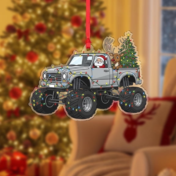 Monster Truck Christmas Ornament – Santa Reindeer Holiday Tree Decoration, Novelty Car Decor
