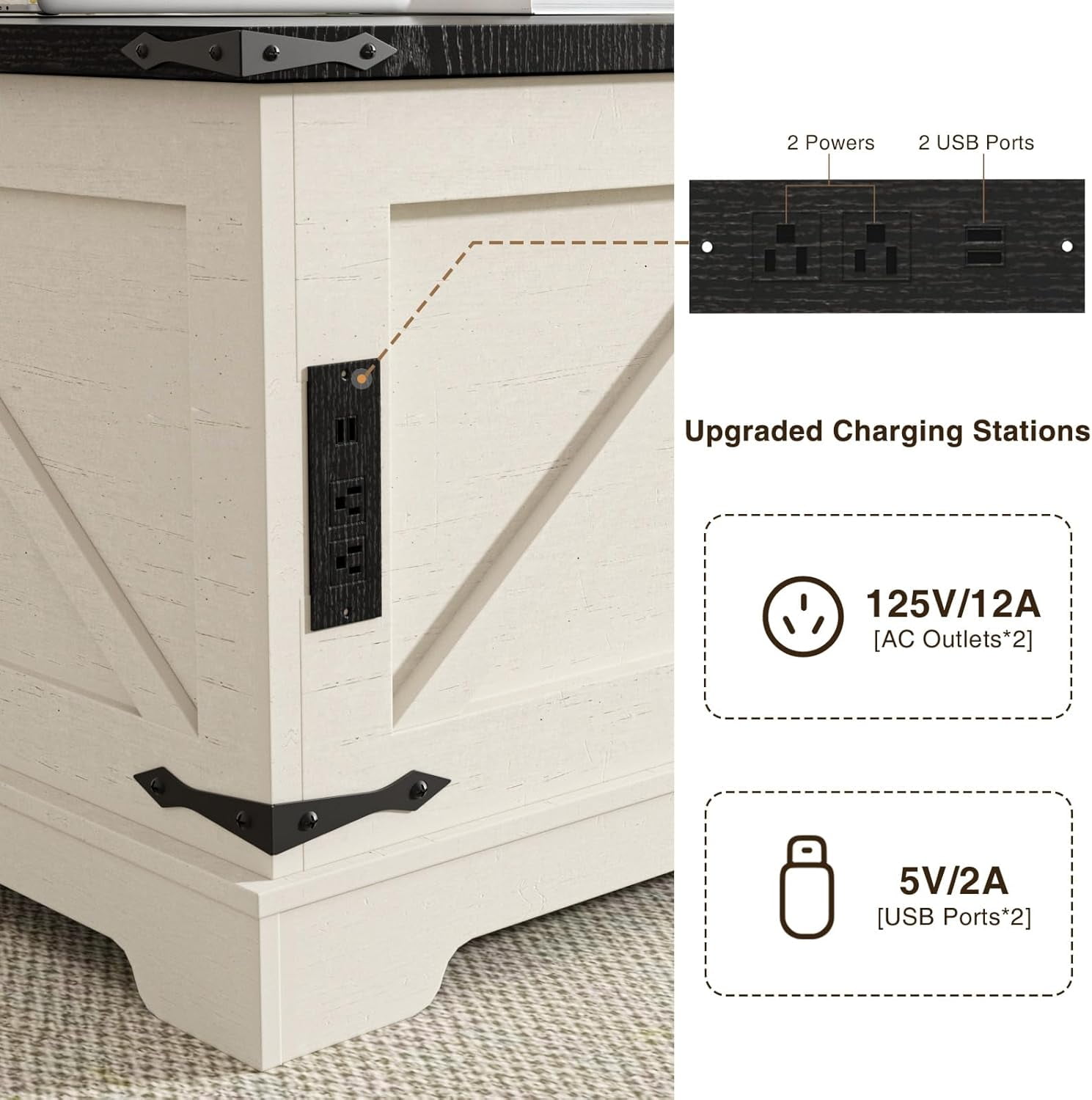VEANERWOOD 35.4" Lift Top Coffee Table, Farmhouse Wood Square Center Table with Storage & Charging Station Hidden Compartment for Living Room, Home Office