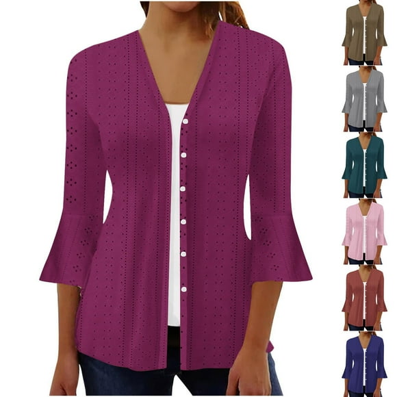 Women'S Cardigans Kimonos,Lightweight Front Open Cardigan For Women Summer Clearance,Open Front Breathable Cardigans,Women's Fashion Casual V-Neck 3/4 Sleeve Loose Ladies Tops Blouses Cardigan Solid