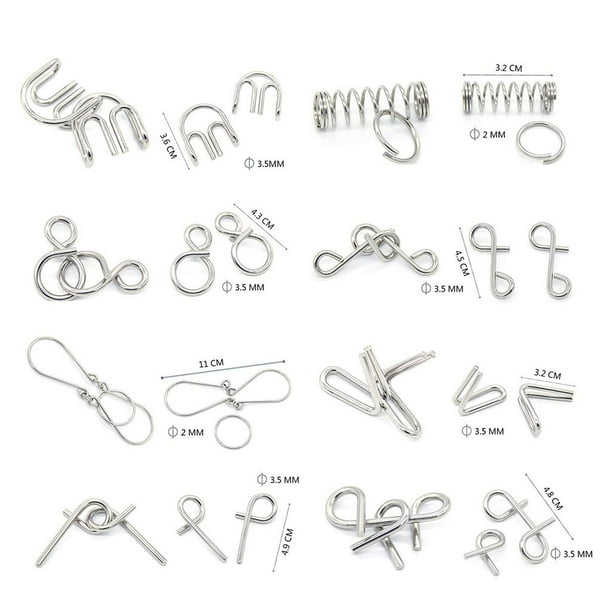Rompecabezas de alambre de metal de 16 piezas - rompecabezas, test de inteligencia, anillos chinos tradicionales - para niños, adultos, juegos de rompecabezas
