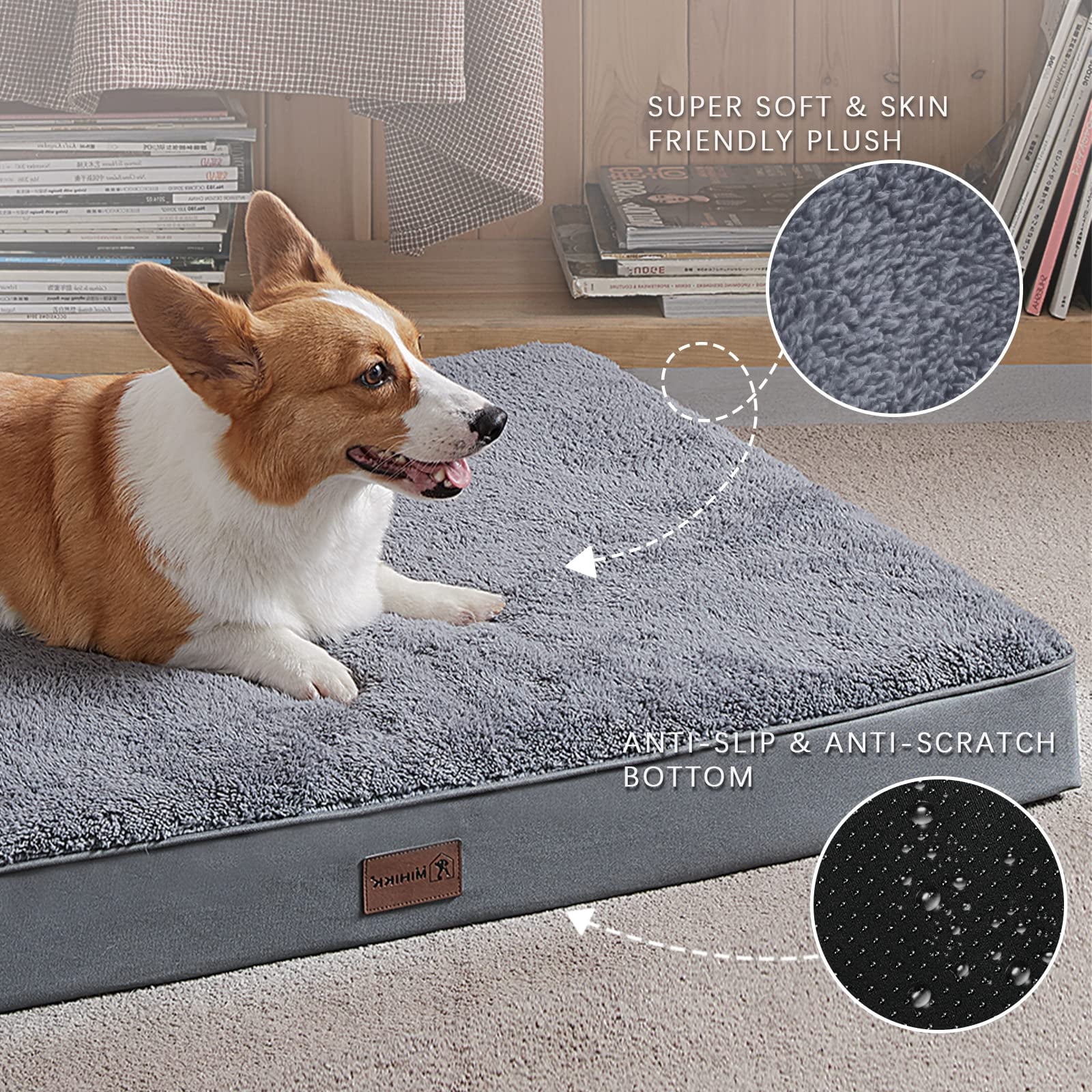 Waterproof Dog Beds For Small Dogs Crate With Removable Washable Cover Egg-crate Foam Pet Pad Mat Anti-slip Bottom  29x18 Inch Grey