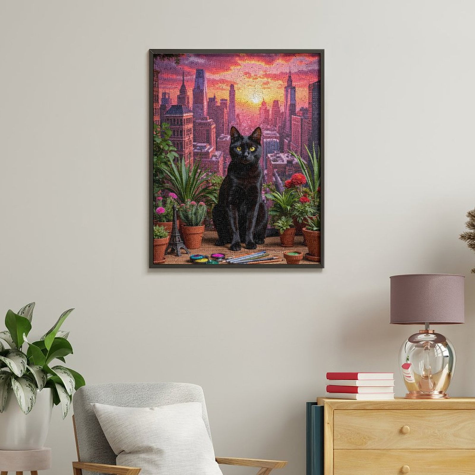 Paint By Numbers Kit for Adults Beginner - Cat Urban Scene Sunset Art Supplies DIY Canvas Painting Kits for Adults, Frameless Paint By Number for Adults for Home Wall Decor 16x20 Inch