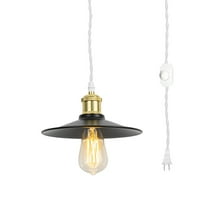 KAYYELAMP Hanging Light Black Metal Shade French Gold Base 15 Feet Plug in Cord Dimming Pendant light Vintage Design for Kitchen Island Dining Table Loft Bar(No Bulb)