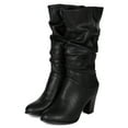 thumbnail image 5 of Breckelles BE76 Women Leatherette Ruched Almond Toe Calf High Stack Heel Riding Boot, 5 of 5