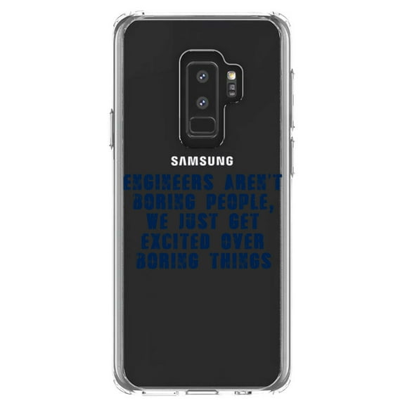 DistinctInk Clear Shockproof Hybrid Case for Samsung Galaxy S9  PLUS (6.2" Screen) - TPU Bumper Acrylic Back Tempered Glass Screen Protector - Engineers Aren't Boring Excited Over Boring Things