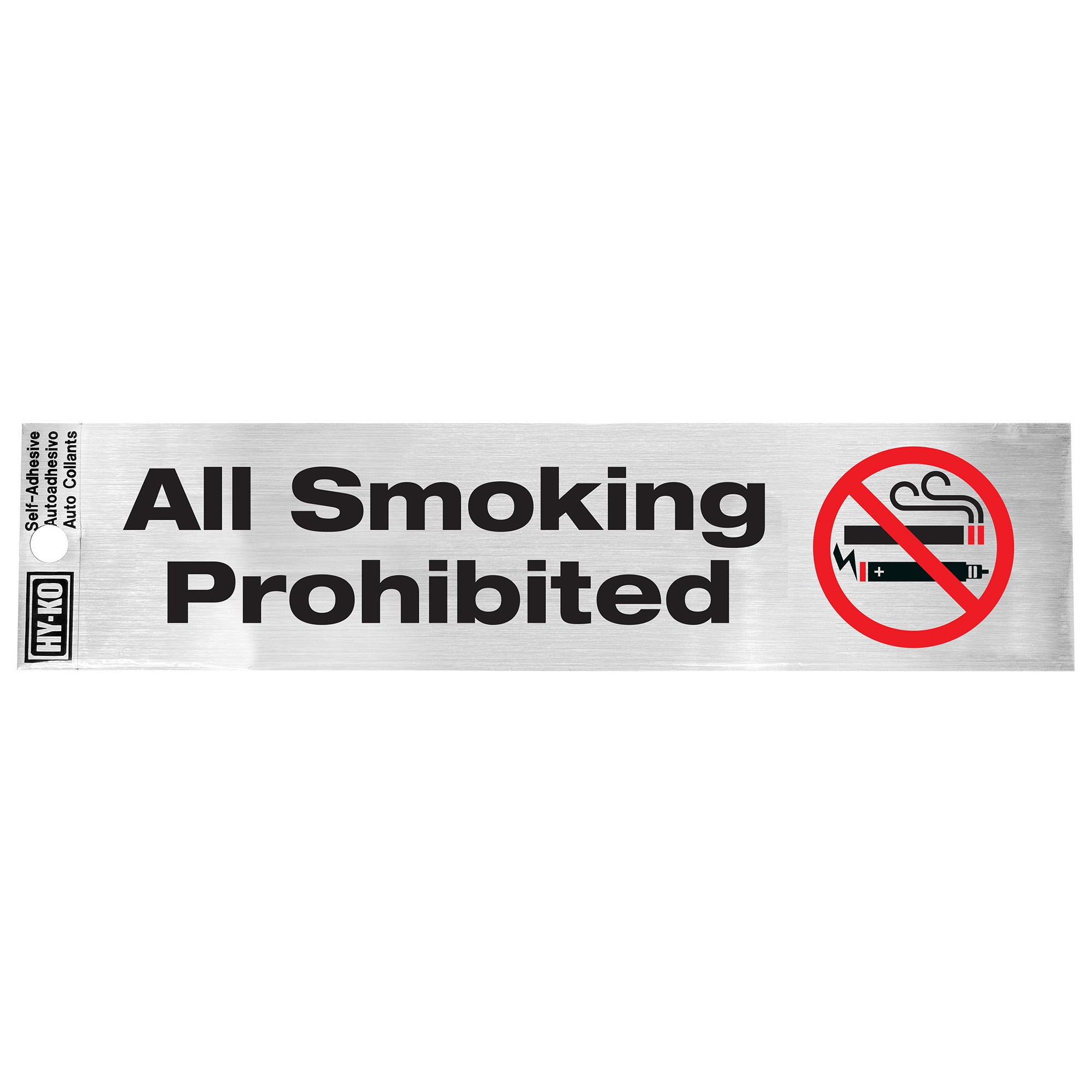(5 pack) Hy-Ko 2" x 8" Vinyl All Smoking Prohibited Sign, Self-adhesive Sticker