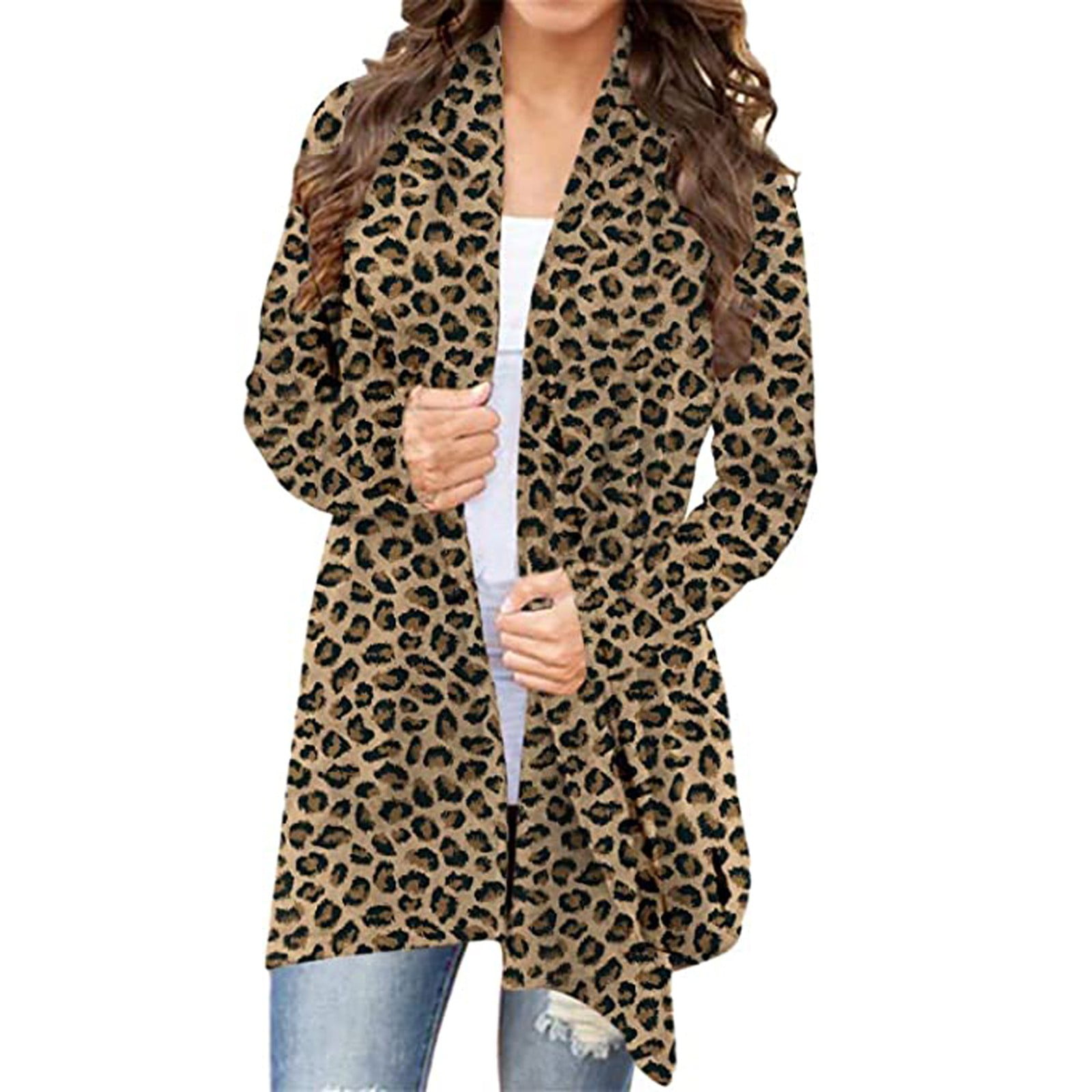 Women Long Cardigan Camouflage Long Sleeve Coat Leisure Leopard Print Outerwear Coat 
